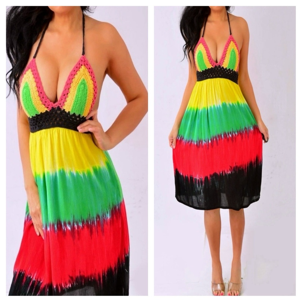 India Boutique Multicolor Halter Midi Dress